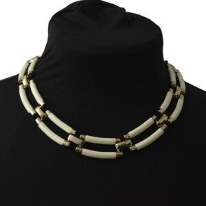 Vintage St Thomas Choker Necklace White Enamel Gold Tone New Old Stock